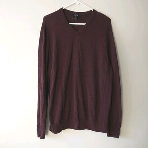 Express Sweater Pullover Mens XL Red Burgundy V-Neck Italian Merino Wool